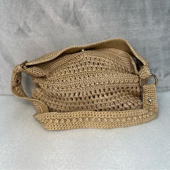 The Sak Crotchet Shoulder‎ Bag Lined Flap Closure Gold Hardware - Picture 1 of 15